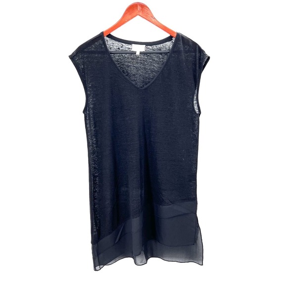 Anthropologie Tops - Anthropologie Deletta Black Linen Cap Sleeve Long Tunic Top